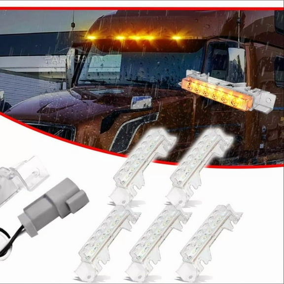 TORQUE 5PCS LED Roof Cab Marker Lights Assembly - White, Waterproof, Reflective Running Lights Compatible with 2003-2020 Volvo VNL VNM and 2004 VN Trucks - 12V Top Marker Lamps (TRL100)