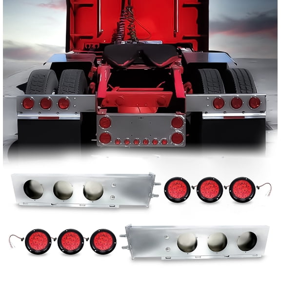 TORQUE Mud Flap Hanger for Semi Trucks 2-1/2" Bolt Spacing 30" Chrome 6 of LED Lights Included, Spring Loaded, Straight, Right Left Included, Light Bar Tail Light Box (TRMFH308, TR56114)