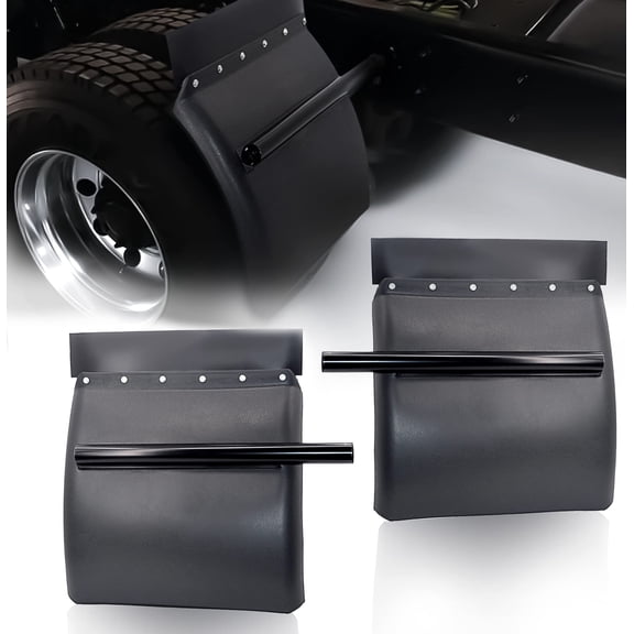 TORQUE Quarter Fenders for Semi Truck, 24" x 24" Stainless Steel, Tube Bracket and Mounting Hardware Included, Right Left, Quarter Fender Kit Set (TRQF310) (Black Poly, 24 x 24)
