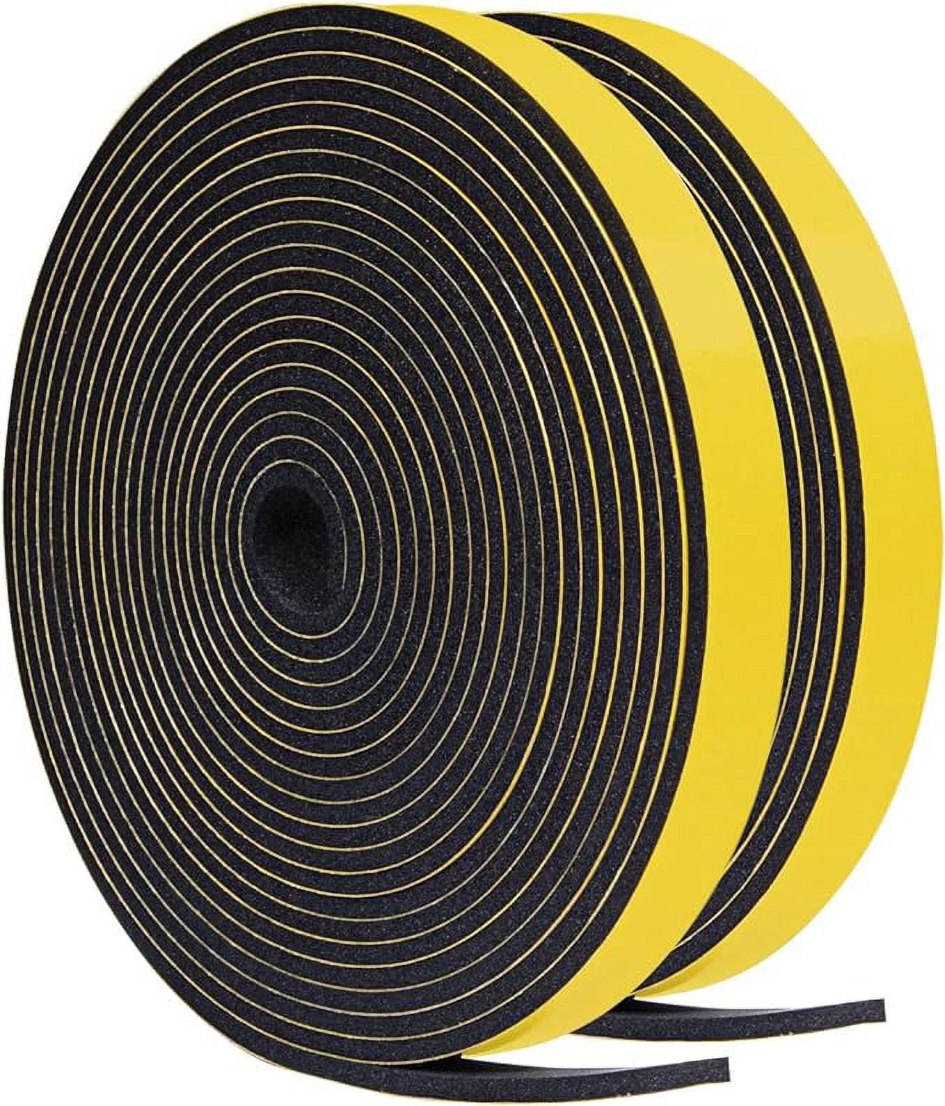 Yotache Foam Strips with Adhesive 2 Rolls 1 WX 3/8 T, (New Adhesive  Craft) Black Foam Insulation Weather Stripping Door Seal Tape, 13 Ft Length  (2 X