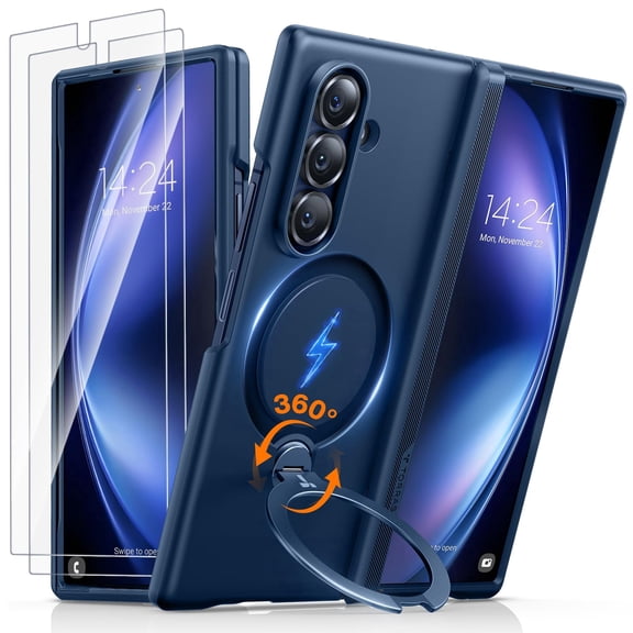 TORRAS 360° Magnetic Stand Case for Samsung Galaxy Z Fold 7, Slim Armor Protective Cover with Hinge Guard, MagSafe Compatible, Blue