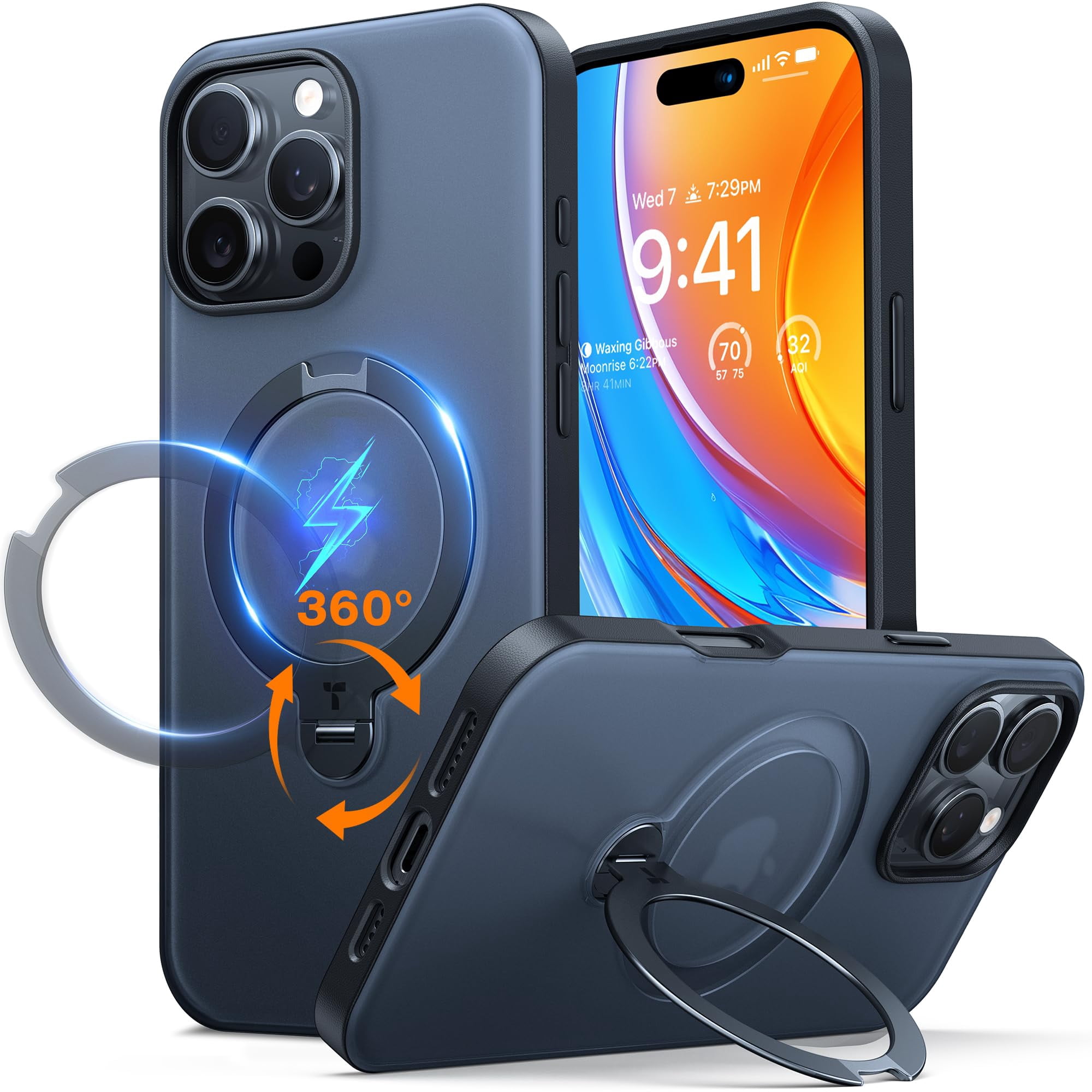 iPhone16 128GB ブラック＋TORRAS OstandQ3 Spin TORRAS-360-Spin-Magnetic-Stand