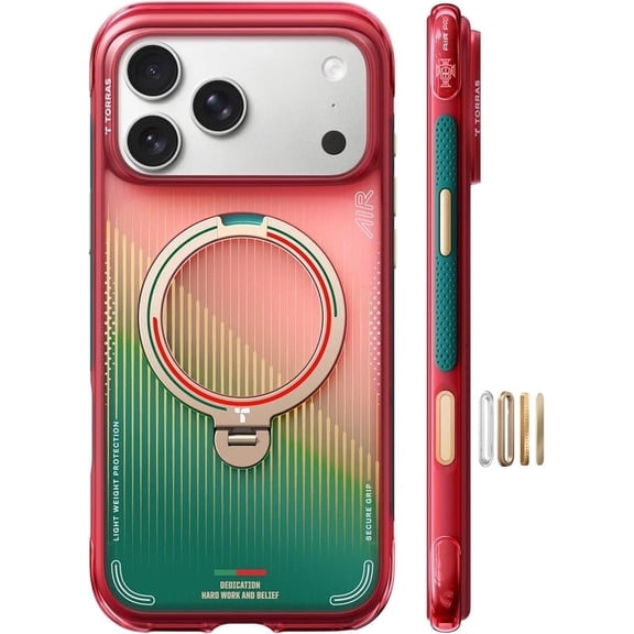 TORRAS Q3 Air for iPhone 17 Pro 6.3", Official Portugal FPF Edition - Shockproof Phone Case with 360° Rotating Stand, Military-Grade Protection & Strong Magnetic Back, Glory Slash