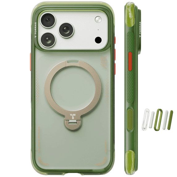 TORRAS Flagship 360 Click-Lock Rotating Stand Case for iPhone 17 Pro | Hardcore Air Cushion Tech | Mil-Grade Protection | Fit for MagSafe | Camera Control | Ostand Q3 Air 6.3" Evergreen
