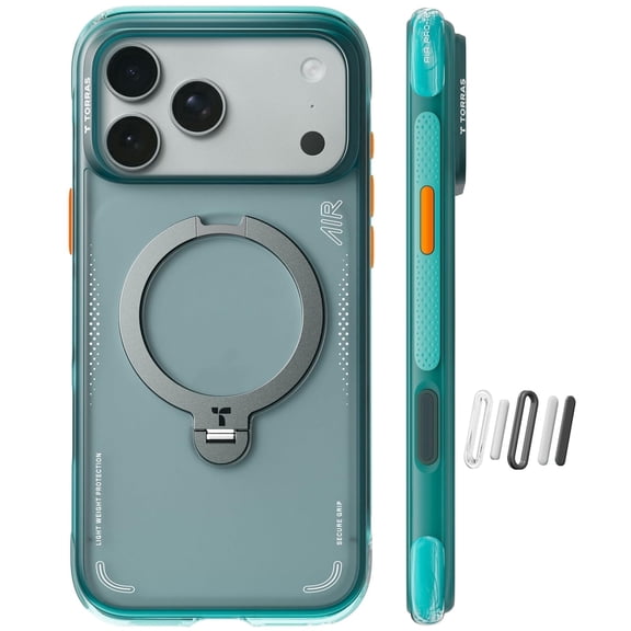 TORRAS Flagship Q3 Air for iPhone 17 Pro Case,Visible Airbag Drop Protection,Hardcore Air Cushion Tech ,Mil-Grade Protection,Fit for MagSafe,360 Rotating Stand Case ,6.3" ,Glacier Sprint