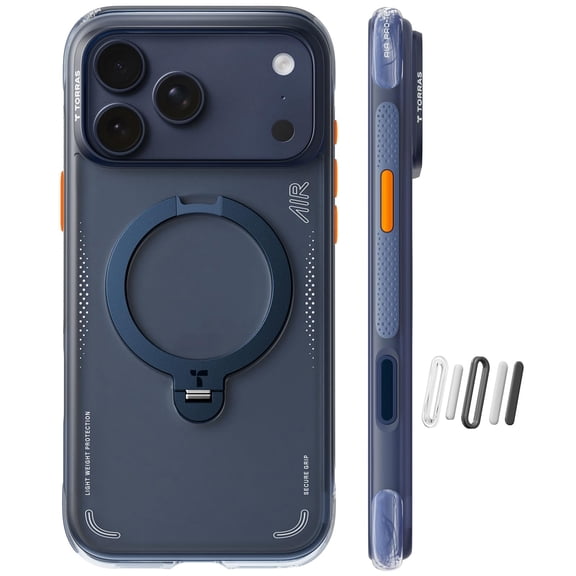 TORRAS Flagship Q3 Air for iPhone 17 Pro Case,Visible Airbag Drop Protection,Hardcore Air Cushion Tech ,Mil-Grade Protection,Fit for MagSafe,360 Rotating Stand Case ,6.3" ,Midnight Blue
