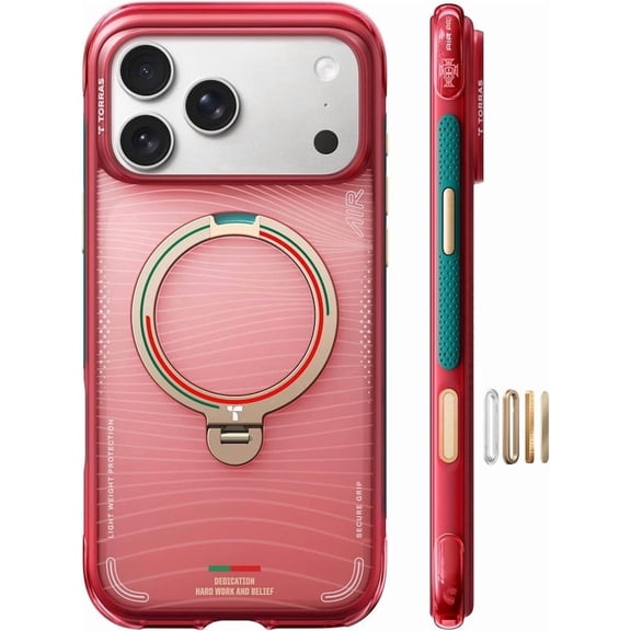 TORRAS Q3 Air for iPhone 17 Pro Max 6.9", Official Portugal FPF Edition - Shockproof Phone Case with 360° Rotating Stand, Military-Grade Protection & Strong Magnetic Back, Wave Passion