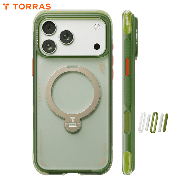 TORRAS Flagship 360 Click-Lock Rotating Stand Case for iPhone 17 Pro Max| Hardcore Air Cushion Tech | Mil-Grade Protection | Fit for MagSafe | Camera Control | Ostand Q3 Air 6.9" Evergreen