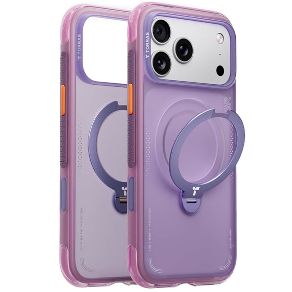 TORRAS Flagship 360 Click-Lock Rotating Stand Case for iPhone 17 Pro Max| Hardcore Air Cushion Tech | Mil-Grade Protection | Fit for MagSafe | Camera Control | Ostand Q3 Air 6.9" Aurora Purple