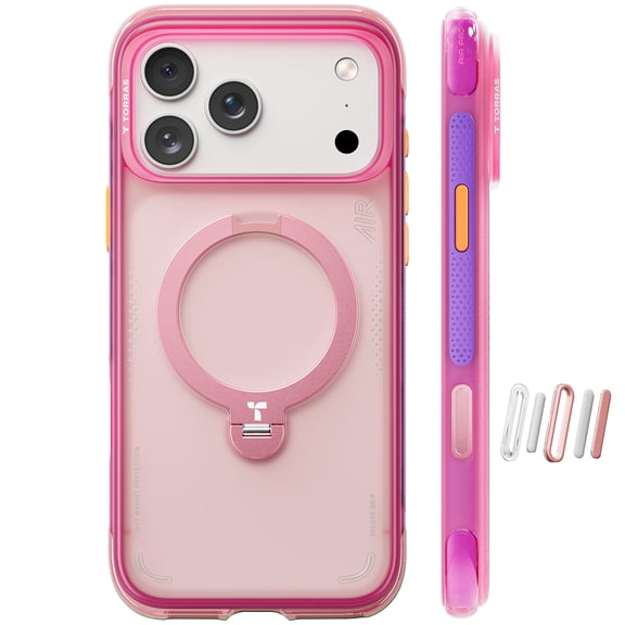 TORRAS Flagship 360 Click-Lock Rotating Stand Case for iPhone 17 Pro Max| Hardcore Air Cushion Tech | Mil-Grade Protection | Fit for MagSafe | Camera Control | Ostand Q3 Air 6.9" Neon Sunset