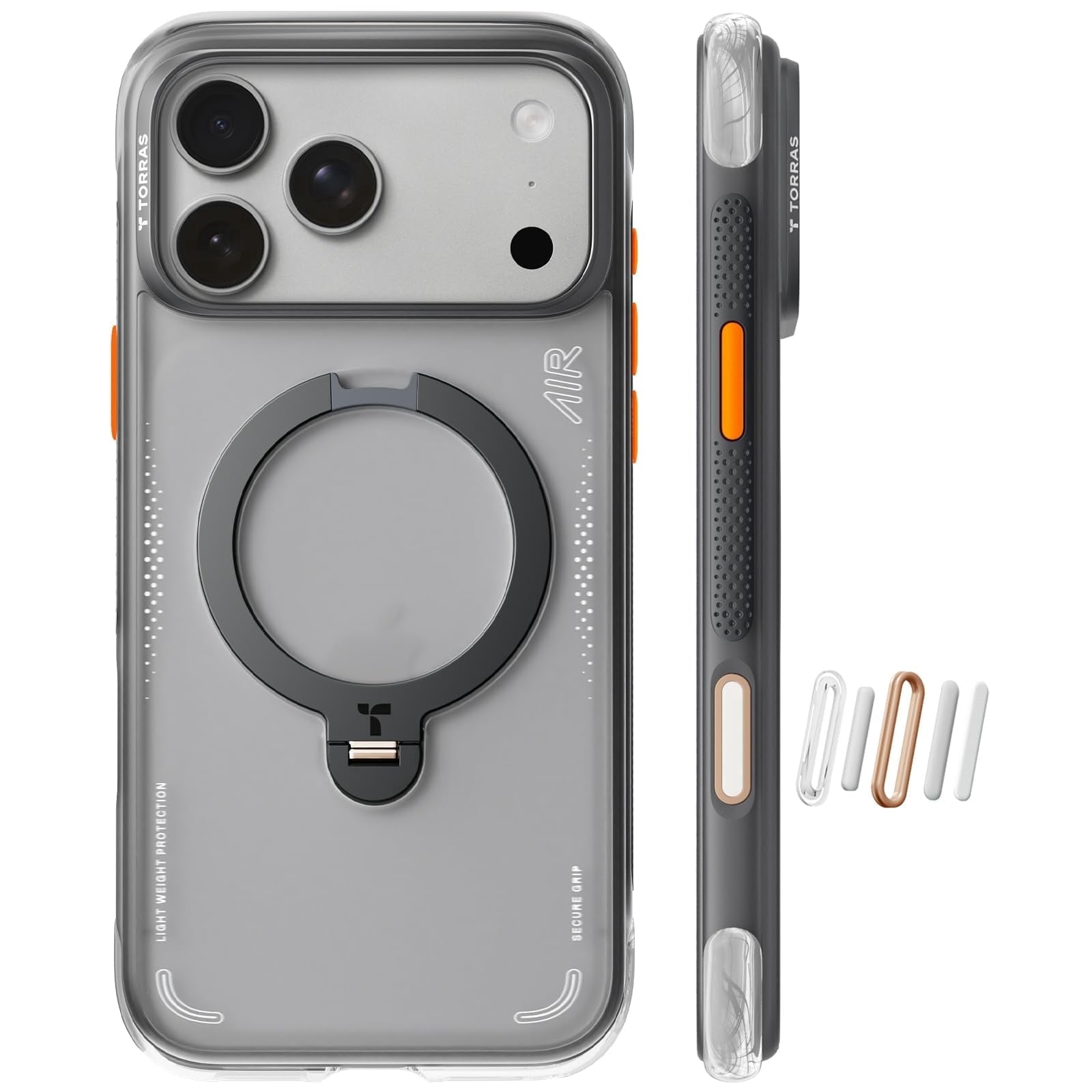 TORRAS Flagship Q3 Air for iPhone 17 Pro Case,Visible Airbag Drop Protection,Hardcore Air Cushion Tech ,Mil-Grade Protection,Fit for MagSafe,360 Rotating Stand Case ,6.3" ,Shadow Black