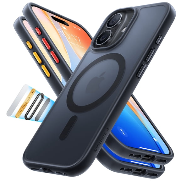TORRAS Guardian Mag for iPhone 17 Case, Shockproof,Military Grade Drop Protection, Compatible with MagSafe, Translucent Matte Slim Case ,6.3″,Black