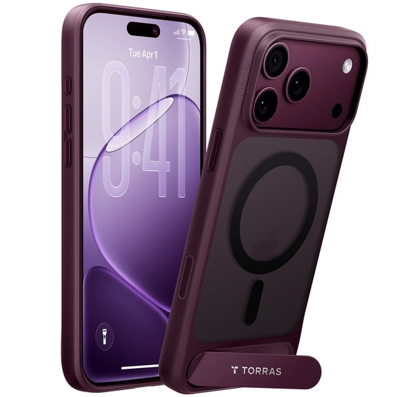 TORRAS Ostand L1 Case for iPhone 18 Pro Max, MagSafe Compatible, Built-in Kickstand, Military-Grade Protection, Burgundy