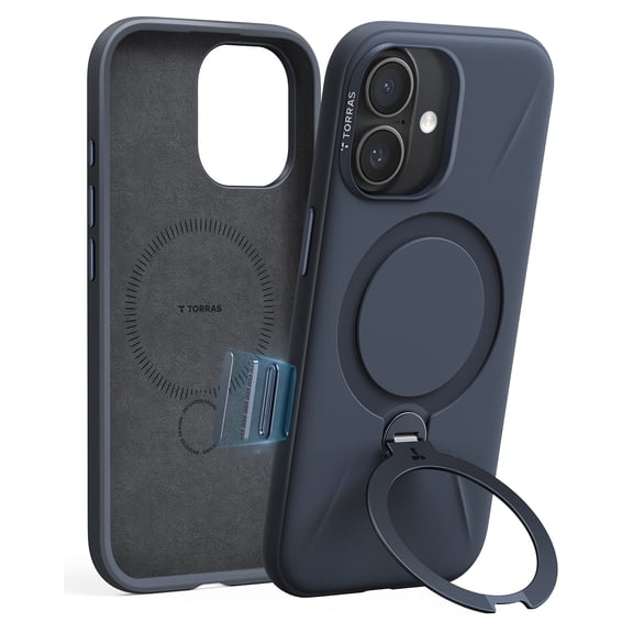 TORRAS Ostand Q3 Silicone for iPhone 17 Case, Fit for MagSafe, 360 Ring Holder Kickstand, Soft Liquid Silicone Cozy Grip, Camera Control, Shockproof Rugged Protective Case for iPhone 17, Deep Blue