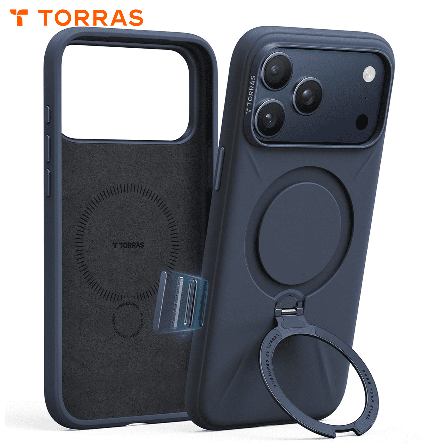 TORRAS Ostand Q3 Silicone for iPhone 17 Pro Max Case, Fit for MagSafe, 360 Spin Ring Holder Stand, Soft Liquid Silicone Cozy Grip, Camera Control, Protective Case for iPhone 17 Pro Max, Deep Blue