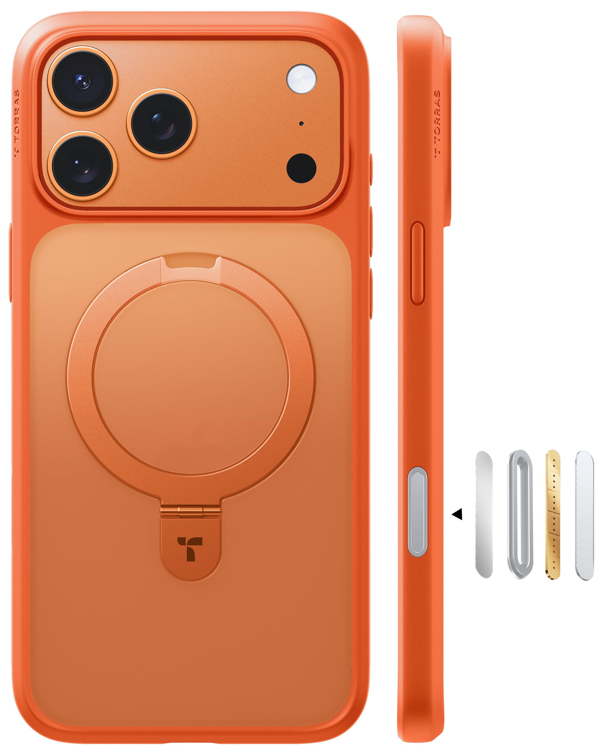 TORRAS Ostand for iPhone 17 Pro Max Case with Sturdy Stand, Camera Control Cover Compatible with MagSafe, Military Grade Protection, Translucent Slim Phone Case for iPhone 17 Pro Max 6.9", Orange