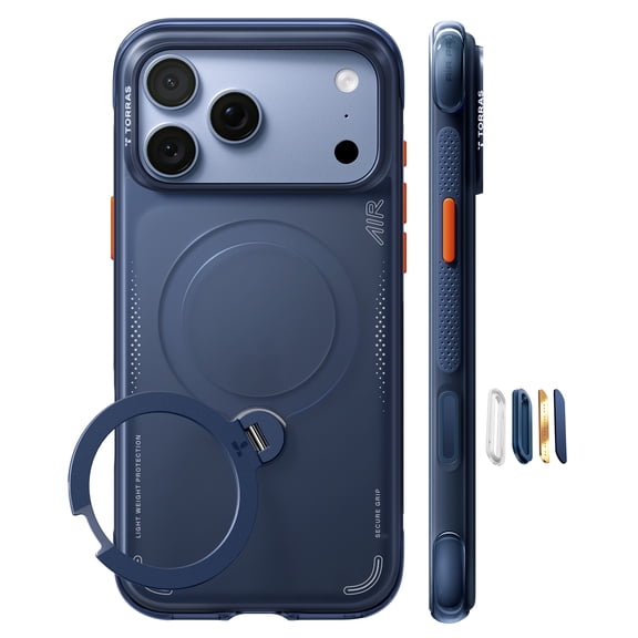 TORRAS Q3 Air Phone Case for Apple iPhone 18 Pro Max with 360-Degree Rotating Magnetic Stand and Camera Control Button, Deep Blue