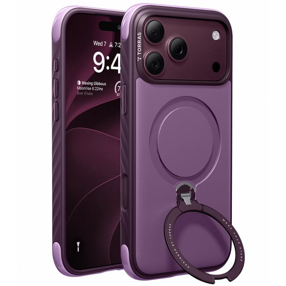 TORRAS Q3 Rugg Case for iPhone 18 Pro, MagSafe Compatible, 360° Rotating Stand, 12-Foot Drop Tested, Plum Purple