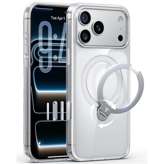 TORRAS Q3 Spin Phone Case for Apple Iphone 17 Pro Max, Magsafe Compatible, 360-Degree Rotating Kickstand, Clear