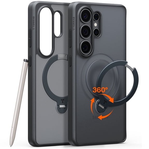 TORRAS 360 Spin Magnetic Stand for Samsung Galaxy S26 Ultra Case, Fit for Magsafe, Military Grade Slim Protective S26 Ultra Case with Kickstand & Ring Holder, Ostand Spin, Translucent Frosted Black