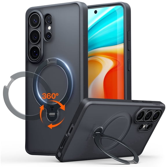 TORRAS Q3 Magnetic Case for Samsung Galaxy S26 Ultra with 360° Kickstand, MagSafe Compatible, Shockproof, Translucent Frosted Black