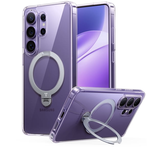 TORRAS 360 Spin Magnetic Stand for Samsung Galaxy S26 Ultra Case, Fit for Magsafe, Military Grade Slim Protective S26 Ultra Case with Kickstand & Ring Holder, Ostand Spin, CLear