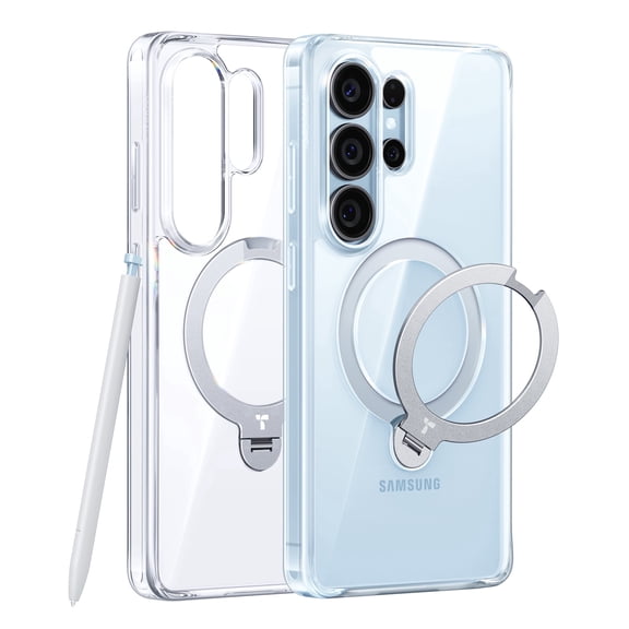 TORRAS 360 Spin Magnetic Stand for Samsung Galaxy S26 Ultra Case, Fit for Magsafe, Military Grade Slim Protective S26 Ultra Case with Kickstand & Ring Holder, Ostand Spin, CLear