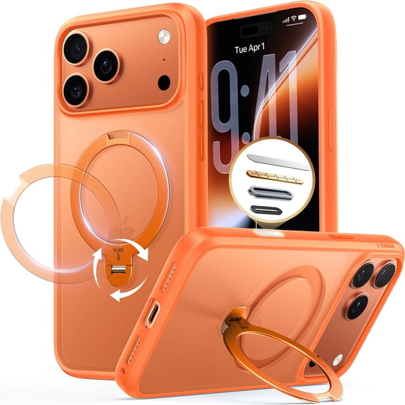 TORRAS Q3 Spin for iPhone 17 Pro Max Case with Camera Control Button, Wireless Charging Compatible, Shookproof Magnetic 360 Kickstand  for 17 Pro Max Phone Case with Stand, Cosmic Orange