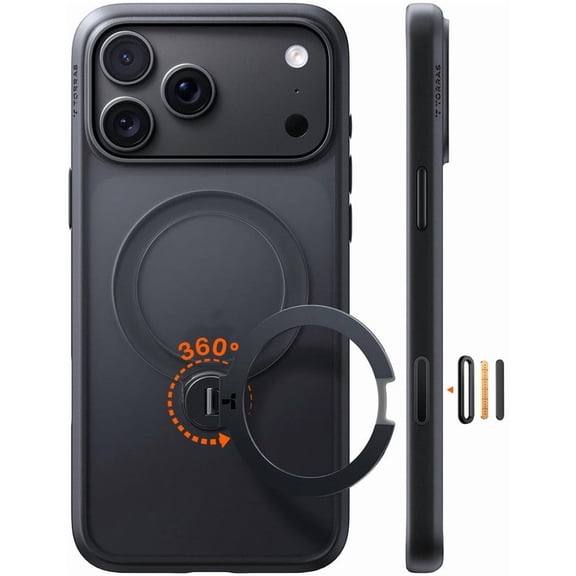 TORRAS Q3 Spin for iPhone 18 Pro Max Case, 360 Magnetic Stand, Fit for MagSafe, Camera Control, Built-in Kickstand, 4X Military-Grade Shockproof Slim Phone Case, Black