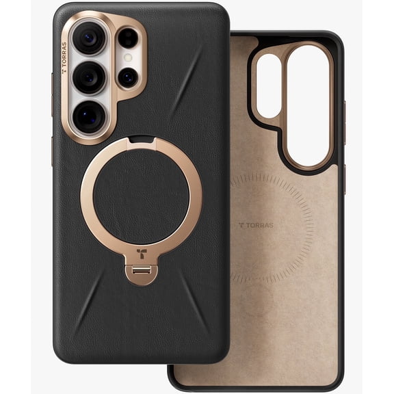 TORRAS Q3 VegSkin for Samsung Galaxy S26 Ultra Case Leather, 360 Spin Magnetic Stand, Fit for MagSafe, Shockproof Premium Organic Silicone Leather Phone Case for Samsung Galaxy S26 Ultra, Black