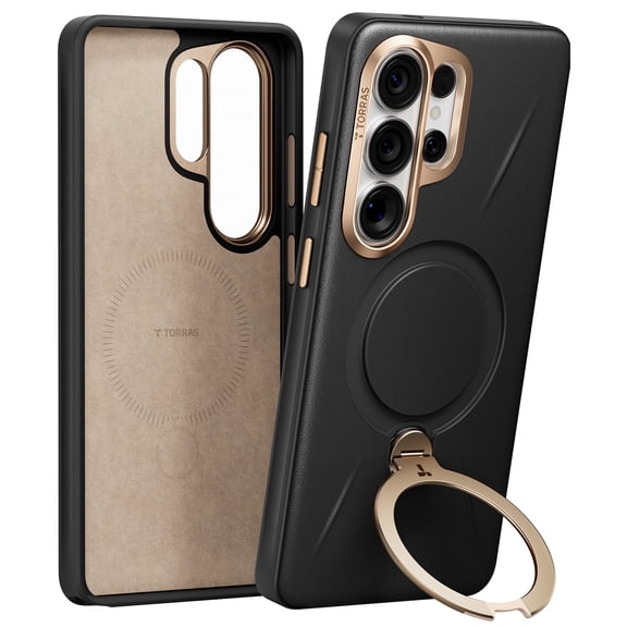 TORRAS Q3 VegSkin for Samsung Galaxy S26 Ultra Case Leather, 360 Spin Magnetic Stand, Fit for MagSafe, Shockproof Premium Organic Silicone Leather Phone Case for Samsung Galaxy S26 Ultra, Black