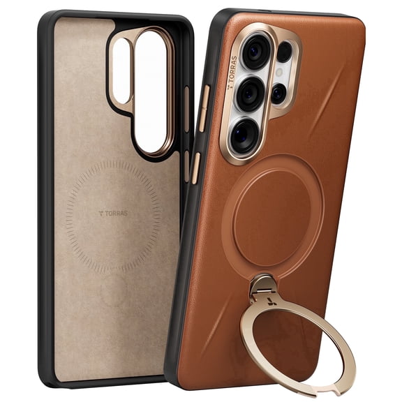 TORRAS Q3 Vegskin for Samsung Galaxy S26 Ultra Case Leather, 360 Spin Magnetic Stand, Fit for MagSafe, Shockproof Premium Organic Silicone Leather Phone Case for Samsung Galaxy S26 Ultra, Brown