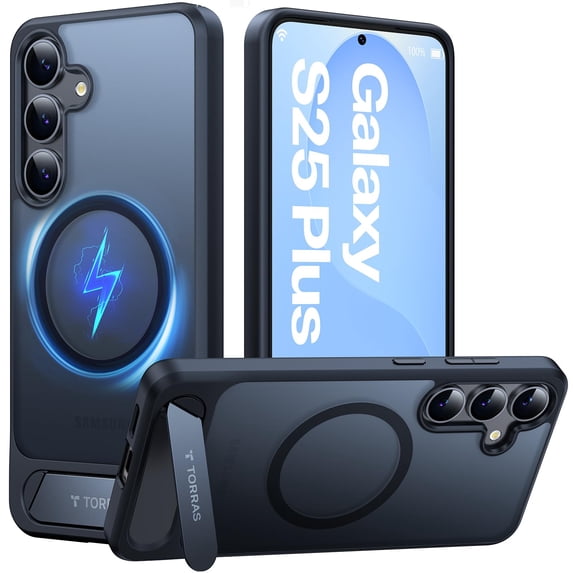 TORRAS Strong Magnetic & Seamless Stand for Samsung Galaxy S25 Plus Case, Fit for MagSafe, Mil-Grade Drop Protection, Adjustable Kickstand for Samsung Galaxy S25 Plus Case,Black