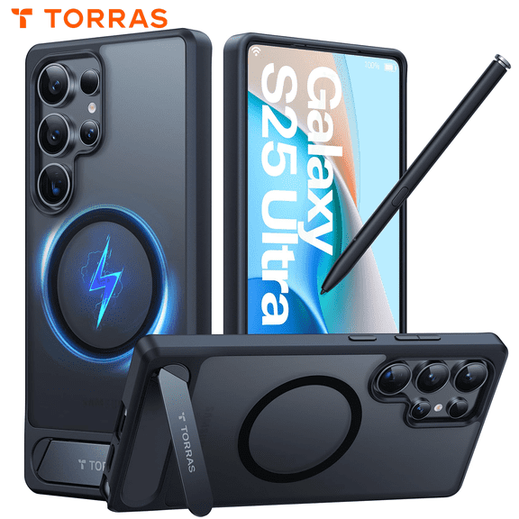 TORRAS Strong Magnetic & Seamless Stand for Samsung Galaxy S25 Ultra Case, Fit for MagSafe, Mil-Grade Drop Protection, Kickstand for Samsung Galaxy S25 Ultra Case, Translucent Back/Black Edge