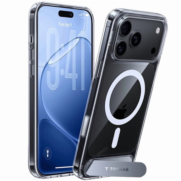 TORRAS Strong Magnetic & Seamless Stand for iPhone 18 Pro Case, Fit for MagSafe, Military Grade Drop Protection, Invisible Adjustable Kickstand, Camera Control Button, Clear