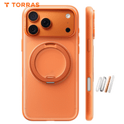 TORRAS Upgraded 360 Rotatable Magnetic Stand for iPhone 17 Pro Max Case, Fit for MagSafe with Ring, Mil-Grade Protection, Camera Control, Translucent Slim for 17 ProMax Case Ostand, Cosmic Orange