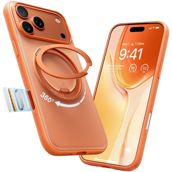 TORRAS O3 Fitness for iPhone 17 Pro Max Case, Fit for MagSafe with 360°Stand, Mil-Grade Protection, Camera Control, Translucent Slim, 6.9″,Cosmic Orange