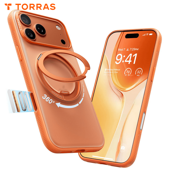 TORRAS O3 Fitness for iPhone 17 Pro Max Case, Fit for MagSafe with 360°Stand, Mil-Grade Protection, Camera Control, Translucent Slim, 6.9″,Cosmic Orange