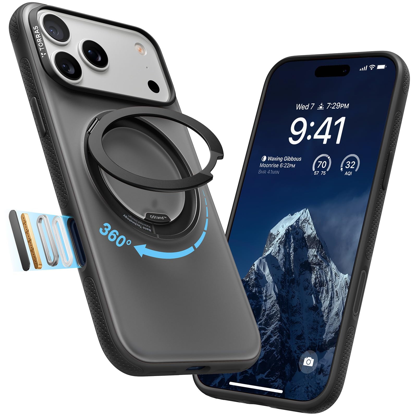 TORRAS O3 Fitness for iPhone 17 Pro Max Case, Fit for MagSafe with 360°Stand, Mil-Grade Protection, Camera Control, Translucent Slim, 6.9″,Black