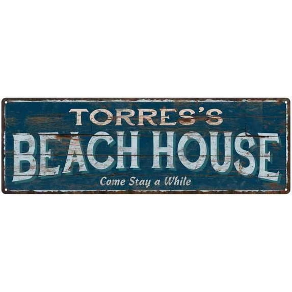 TORRES'S Beach House Blue Rustic Cabin Home Decor 8x24 Metal 108240026050