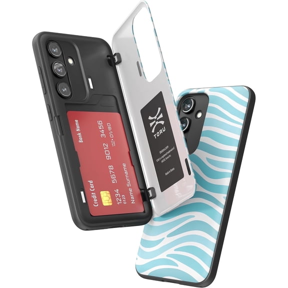 TORU CX HYBRID for Samsung Galaxy S25 Plus / Galaxy S24 Plus Wallet Case | Dual Layer Slim Protective Hard Cover with Hidden 2-Credit Card Slot Holder - Ocean Waves Pattern