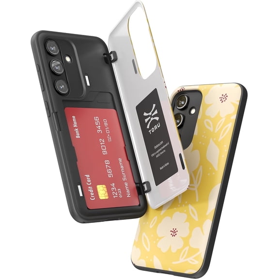 TORU CX HYBRID for Samsung Galaxy S23 Plus Wallet Case | Dual Layer Slim Protective Hard Cover with Hidden 2-Credit Card Slot Holder - Floral Pattern