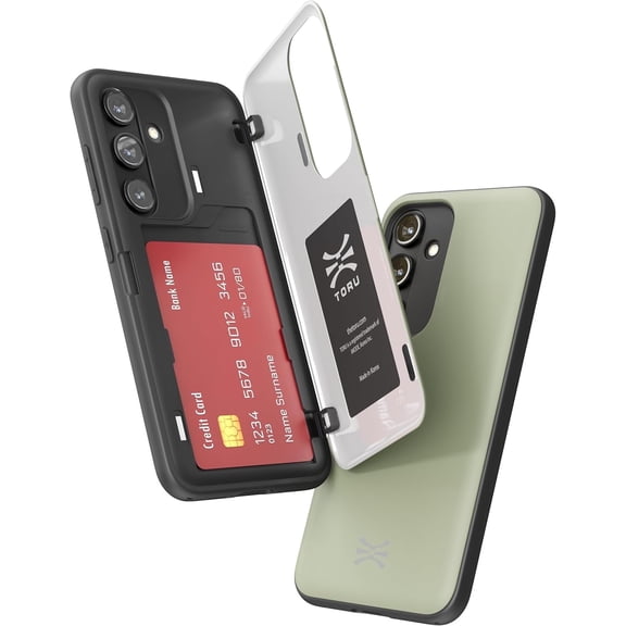 TORU CX HYBRID for Samsung Galaxy S23 Wallet Case | Dual Layer Slim Protective Hard Cover with Hidden 2-Credit Card Slot Holder - Green