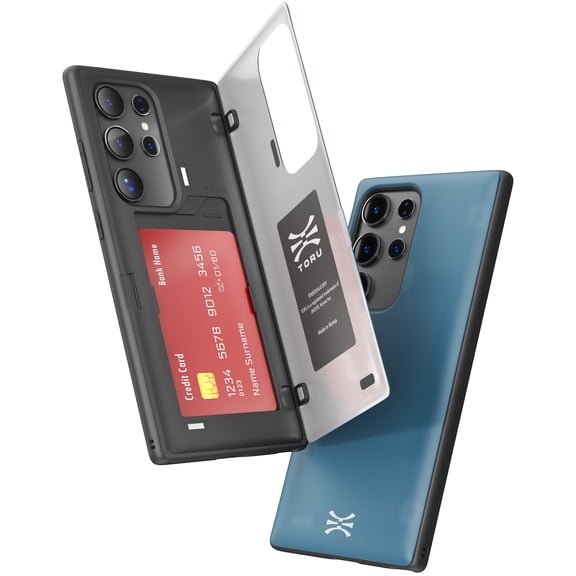 TORU CX HYBRID for Samsung Galaxy S24 Ultra Wallet Case | Dual Layer Slim Protective Hard Cover with Hidden 2-Credit Card Slot Holder - Blue