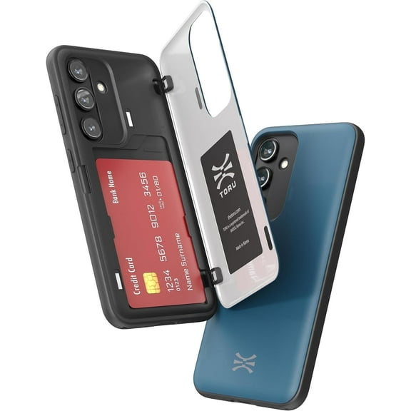 TORU CX HYBRID for Samsung Galaxy S25 / Galaxy S24 Wallet Case | Dual Layer Slim Protective Hard Cover with Hidden 2-Credit Card Slot Holder - Blue