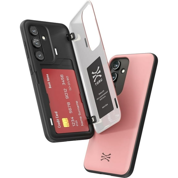 TORU CX HYBRID for Samsung Galaxy S25 / Galaxy S24 Wallet Case | Dual Layer Slim Protective Hard Cover with Hidden 2-Credit Card Slot Holder - Pink