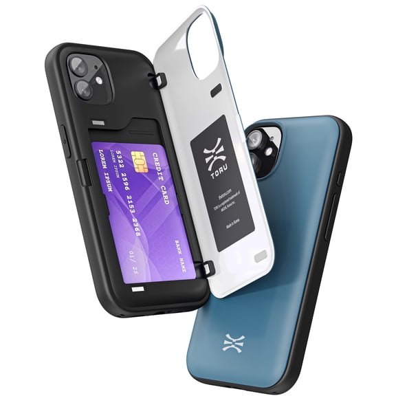 TORU CX HYBRID for iPhone 11 Wallet Case | Dual Layer Slim Protective Hard Cover with Hidden 2-Credit Card Slot Holder - Blue