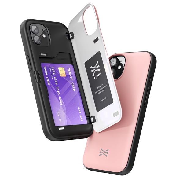 TORU CX HYBRID for iPhone 11 Wallet Case | Dual Layer Slim Protective Hard Cover with Hidden 2-Credit Card Slot Holder - Pink