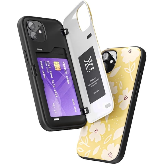 TORU CX HYBRID for iPhone 12 Mini Wallet Case | Dual Layer Slim Protective Hard Cover with Hidden 2-Credit Card Slot Holder - Floral Pattern