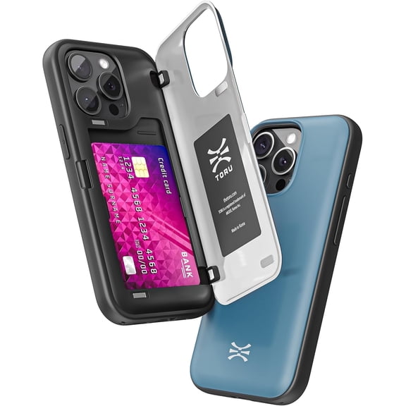 TORU CX HYBRID for iPhone 12 Pro Max Wallet Case | Dual Layer Slim Protective Hard Cover with Hidden 2-Credit Card Slot Holder - Blue